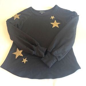 Karen Kane Black Pullover Sweatshirt Gold Star Embellishment Sz XS Fleece Lined